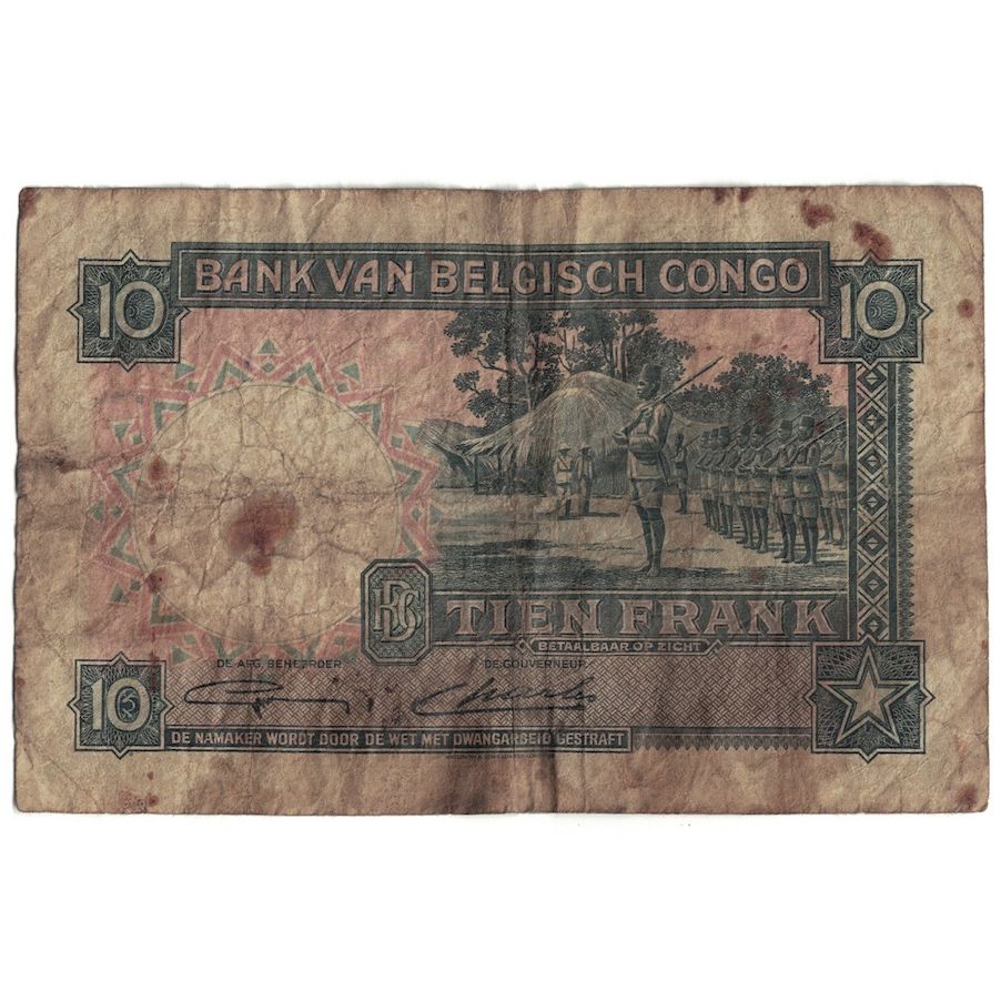 Banknote, Belgian Congo, 10 Francs, 1949, 1949-08-15, KM:14e, F(12-15)