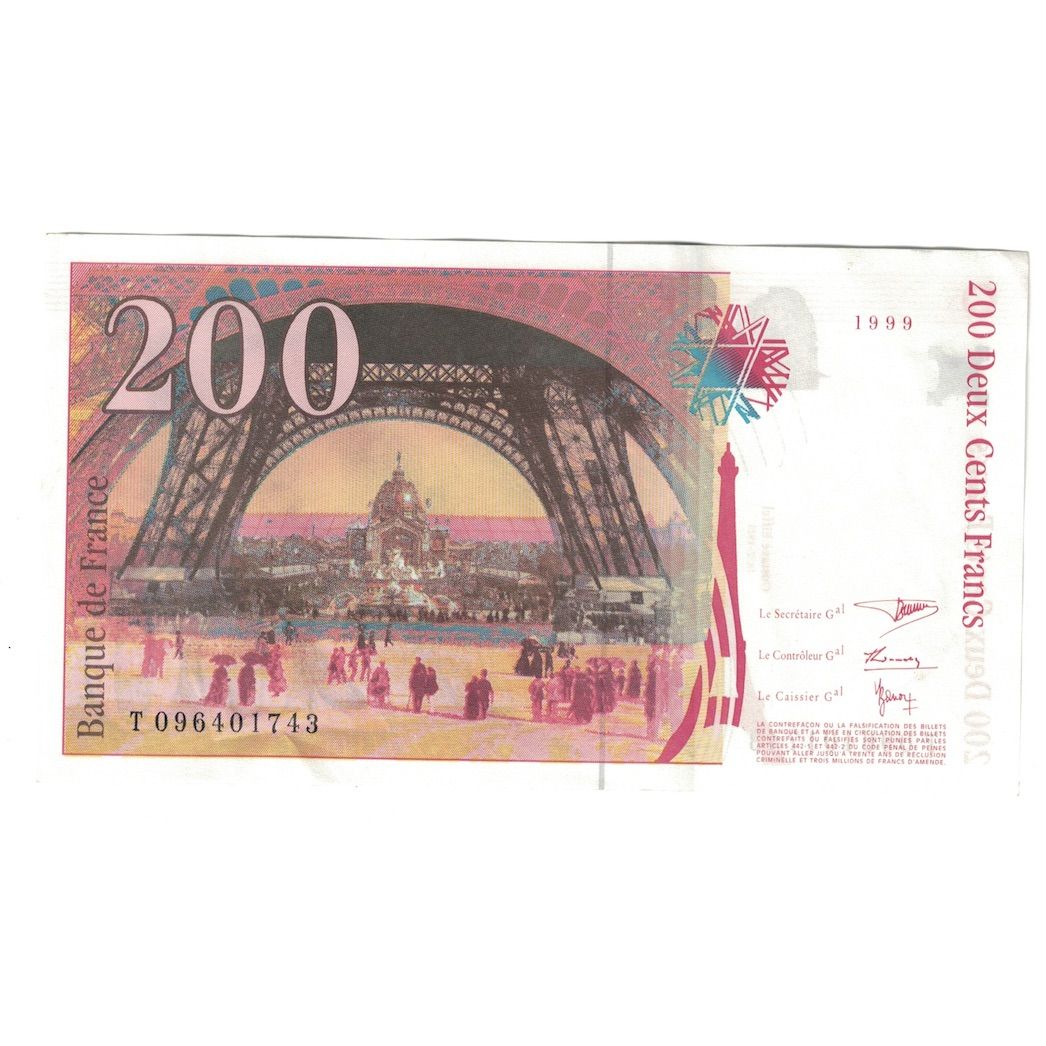 França, 200 Francs, Eiffel, 1999, T.096, UNC(63), Fayette:75.5, KM:159b