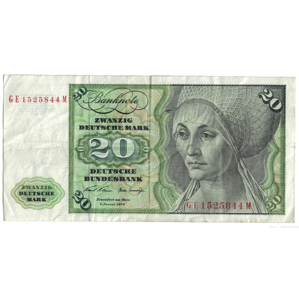 Banknot, Niemcy - RFN, 20 Deutsche Mark, 1970, 1970-01-02, KM:32a, EF(40-45)