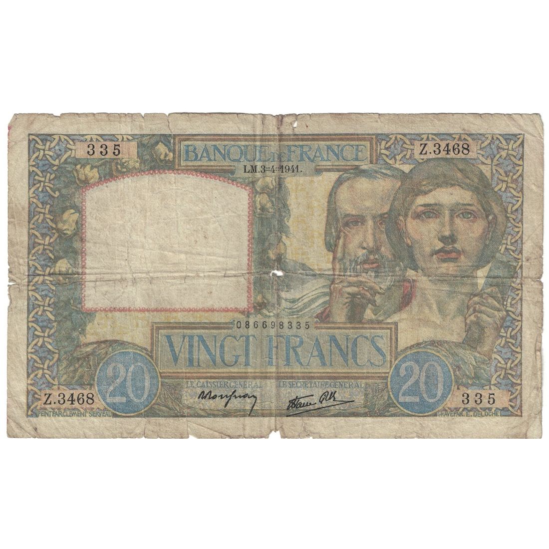 Francia, 20 Francs, Science et Travail, 1941, Z.346, RC+, Fayette:12.13, KM:92b