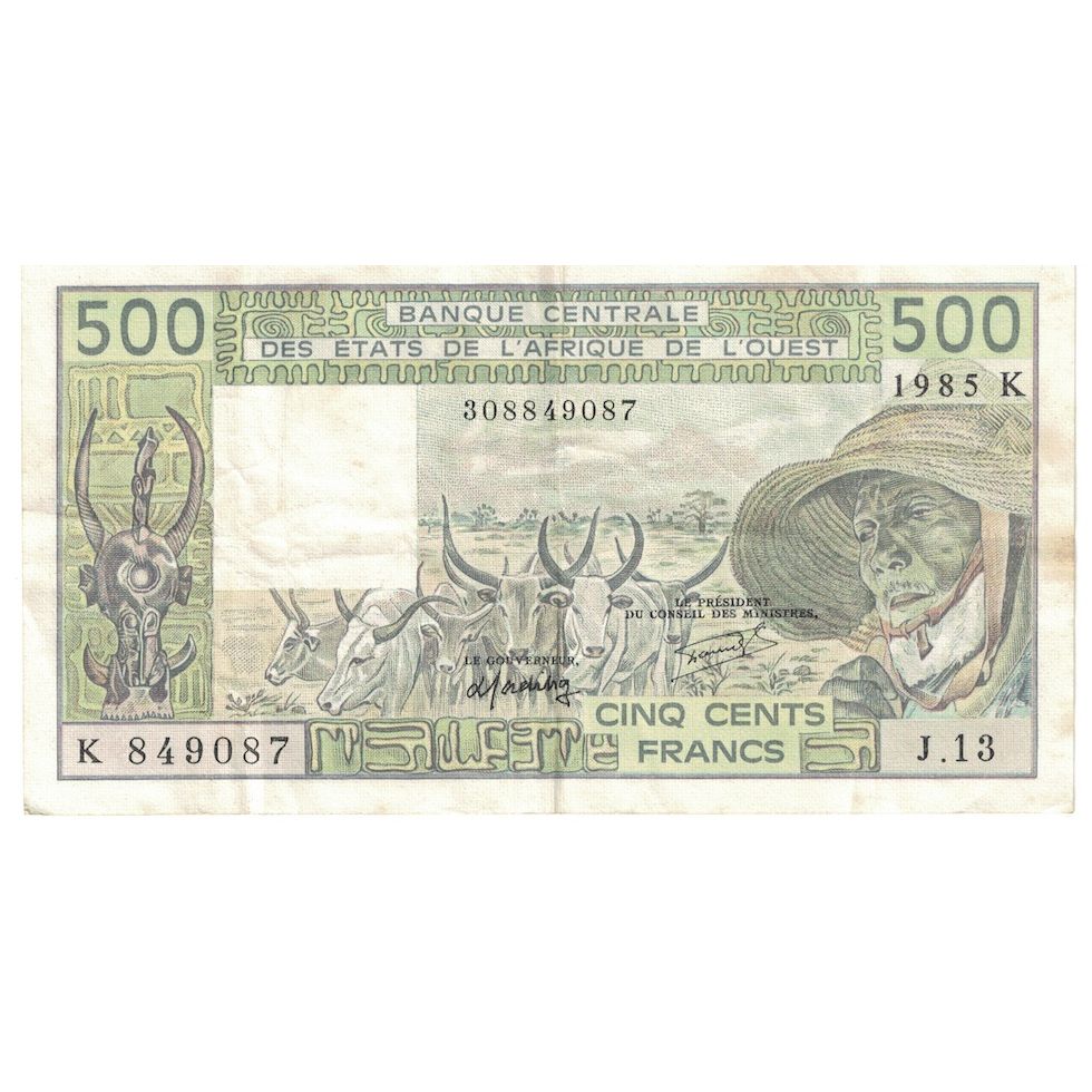 Banknote, West African States, 500 Francs, 1985, KM:706Kh, AU(55-58)