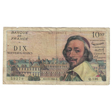 France, 10 Nouveaux Francs, Richelieu, 1960, Q.136, B+, KM:142a