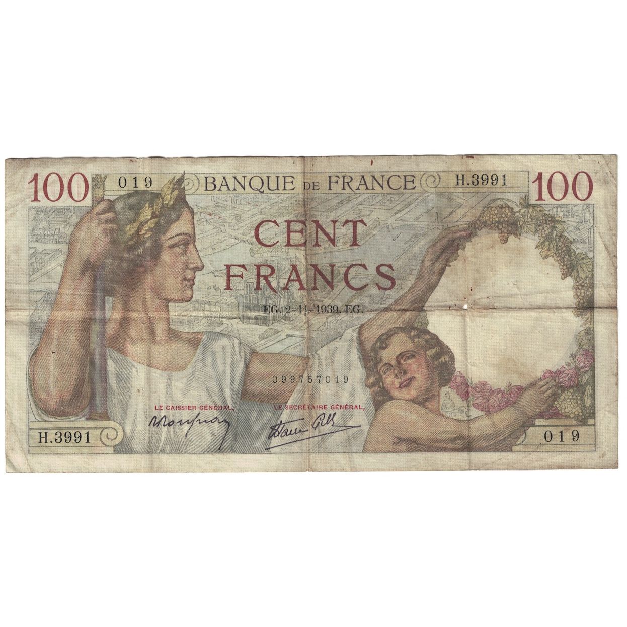 France, 100 Francs, Sully, 1939, H.399, VF(20-25), Fayette:26.13, KM:94