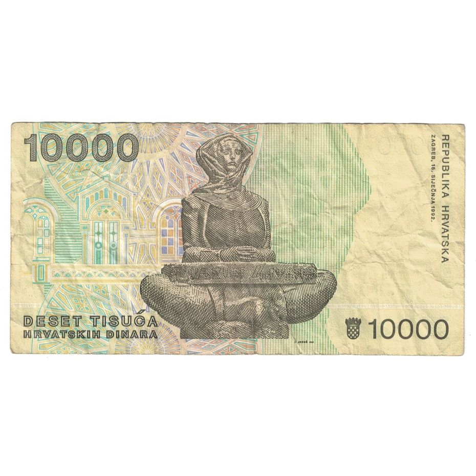 Banknote, Croatia, 10,000 Dinara, 1992, 1992-01-15, KM:25a, VF(30-35)