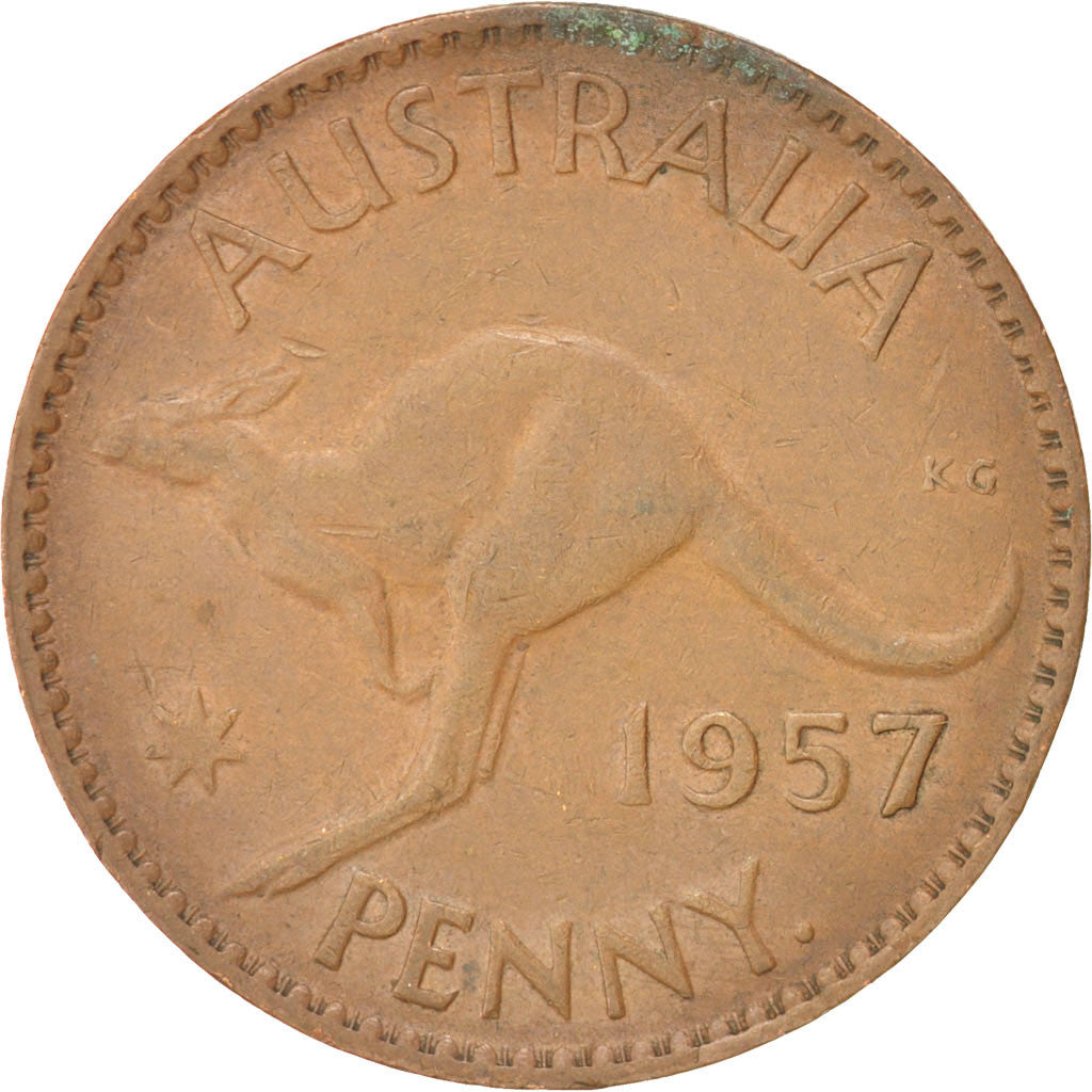 Australia, Elizabeth II, Penny, 1957, EF(40-45), Bronze, KM:56