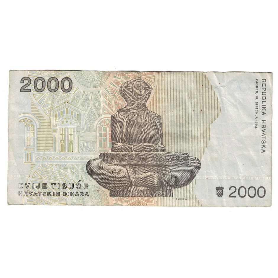 Banknote, Croatia, 2000 Dinara, 1992, 1992-01-15, KM:23a, VF(30-35)