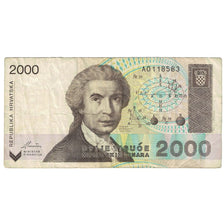 Banconote, Croazia, 2000 Dinara, 1992, 1992-01-15, KM:23a, MB+
