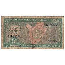 Banknote, Burundi, 10 Francs, 1981, 1981-06-01, KM:33a, VF(20-25)
