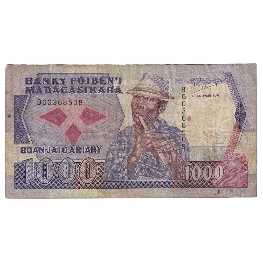 Geldschein, Madagascar, 1000 Francs = 200 Ariary, Undated (1988-93), KM:72a, S+