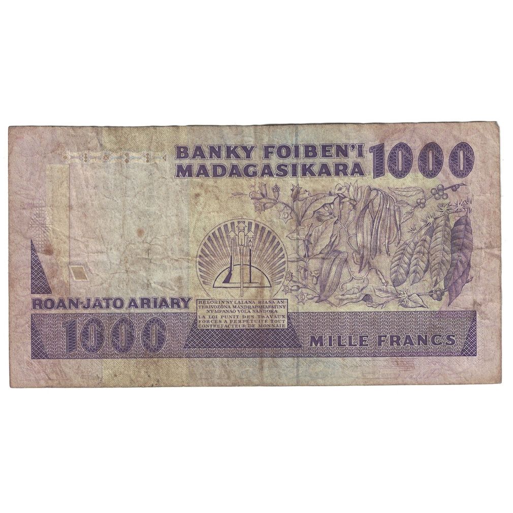Geldschein, Madagascar, 1000 Francs = 200 Ariary, Undated (1988-93), KM:72a, S+