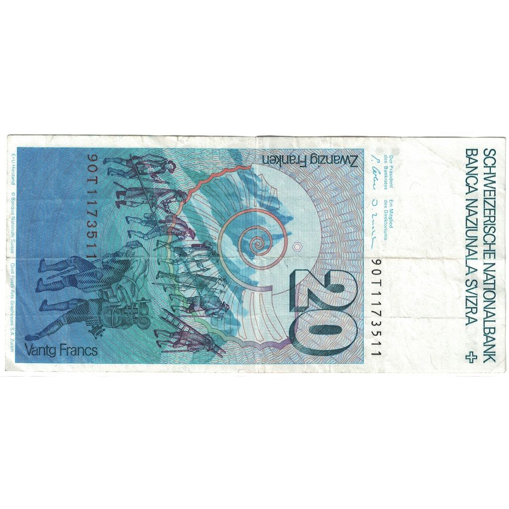 Geldschein, Schweiz, 20 Franken, 1978, KM:54, SS+