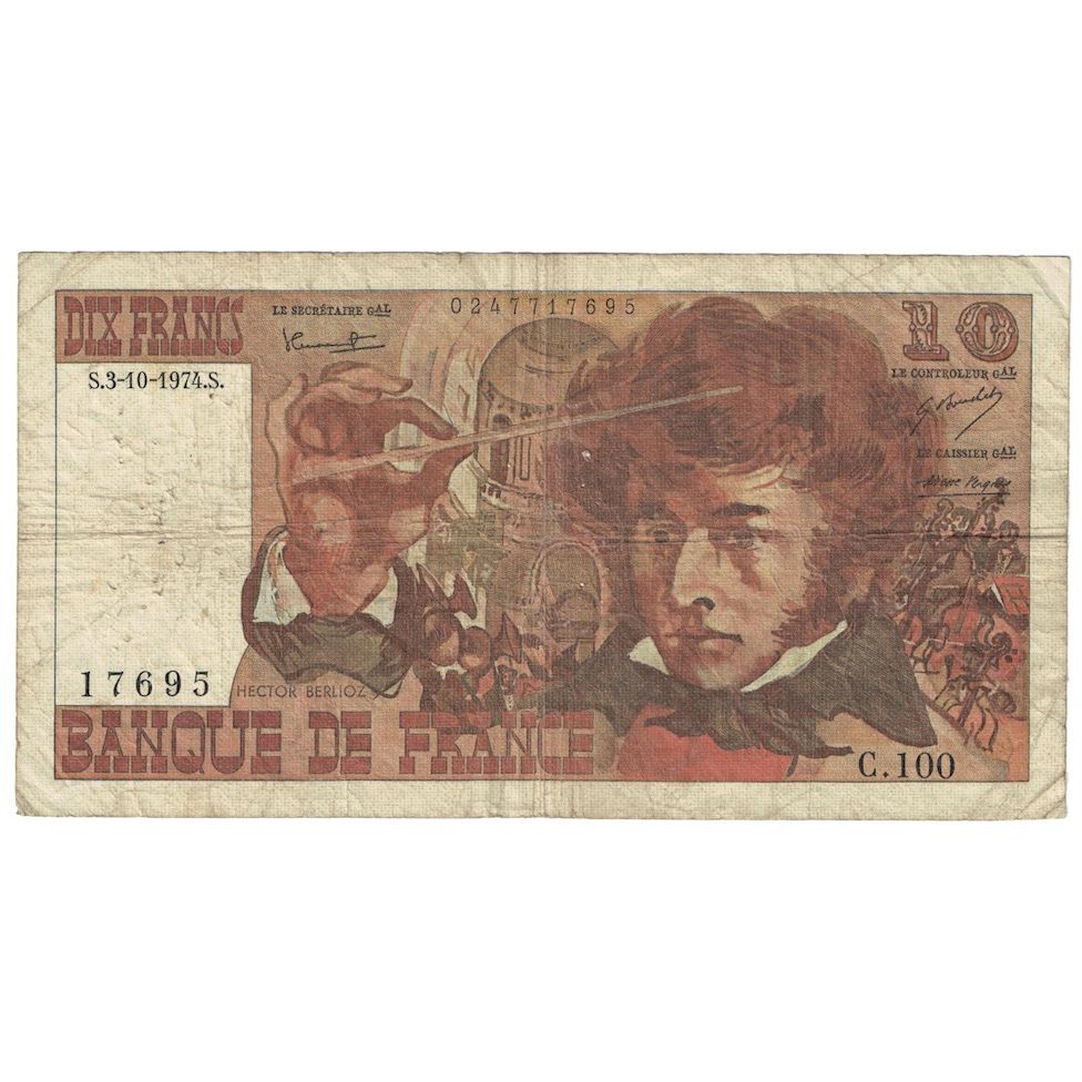 França, 10 Francs, Berlioz, 1974, C.126, F(12-15), Fayette:63.7a, KM:150a