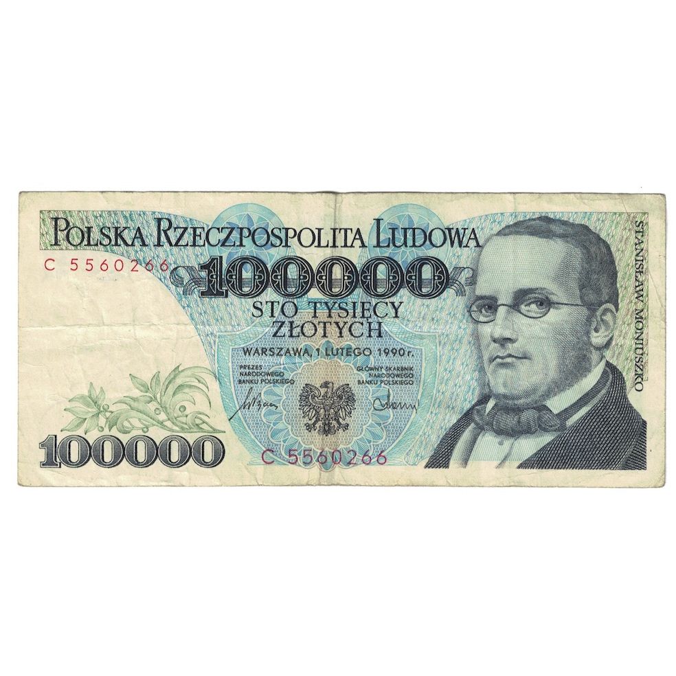 Nota, Polónia, 100,000 Zlotych, 1990, 1990-02-01, KM:154a, VF(30-35)