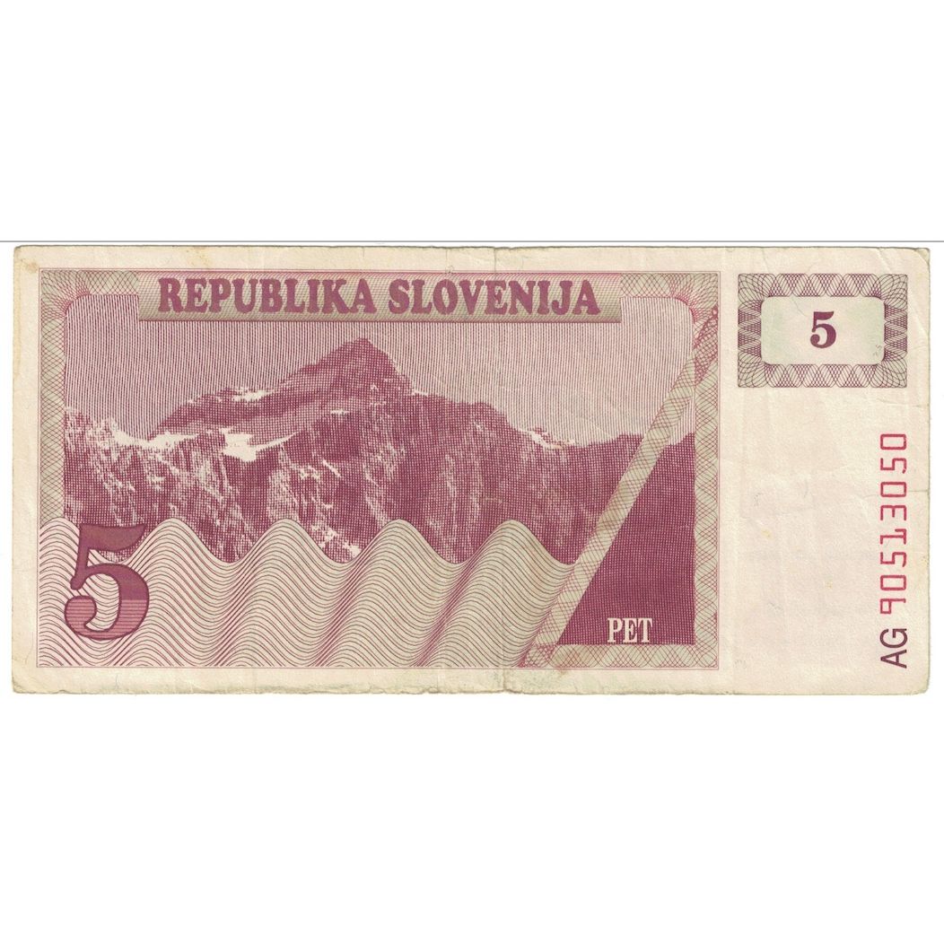 Banconote, Slovenia, 5 (Tolarjev), 1990, KM:3a, MB+