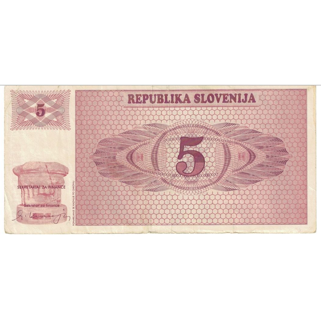 Banconote, Slovenia, 5 (Tolarjev), 1990, KM:3a, MB+