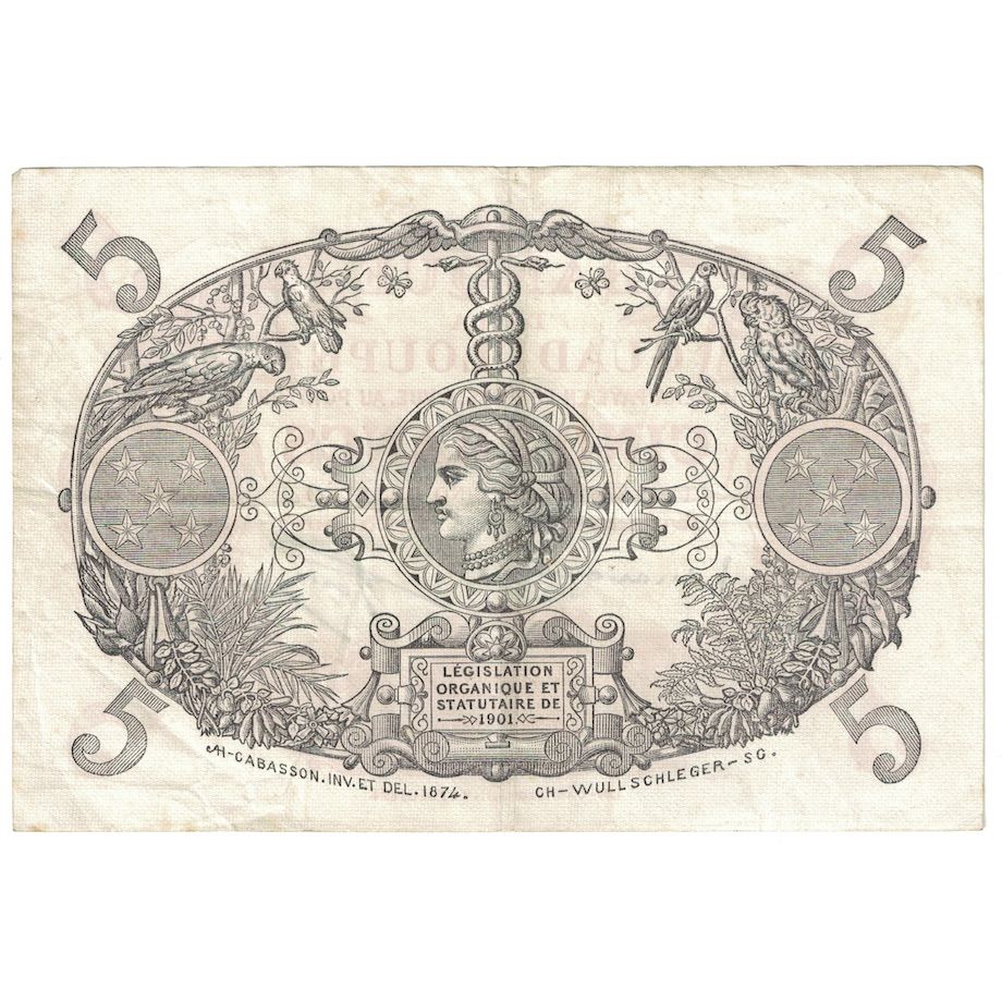 Guadalupe, 5 Francs, Undated (1928-45), A.229, Cabasson, MBC, KM:7c