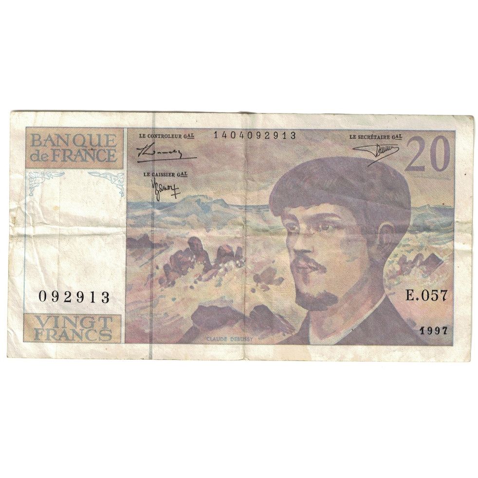 France, 20 Francs, Debussy, 1997, E.057, TB+, Fayette:66ter.02A57, KM:151i