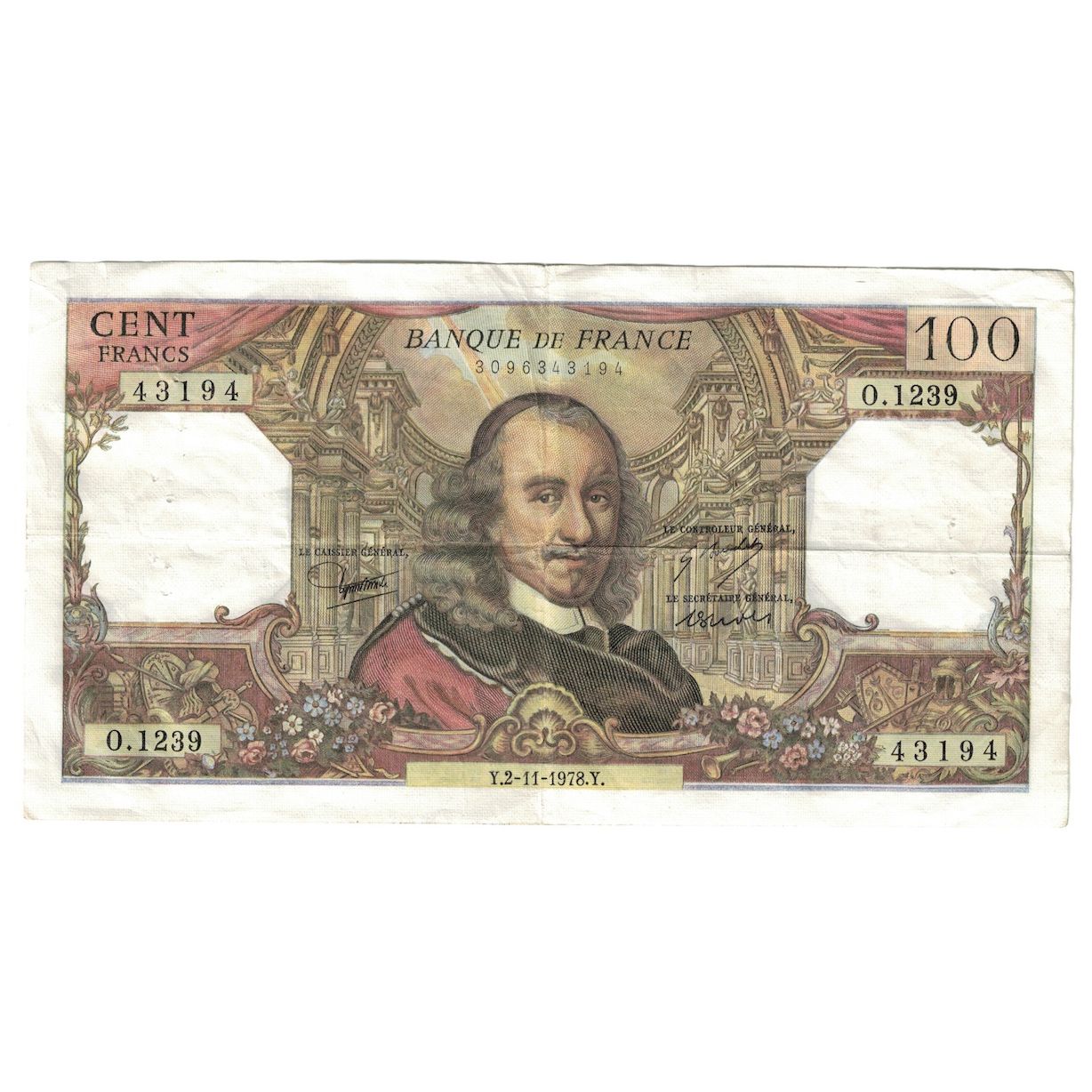 France, 100 Francs, Corneille, 1978, O.1239, EF(40-45), Fayette:65.64, KM:149f