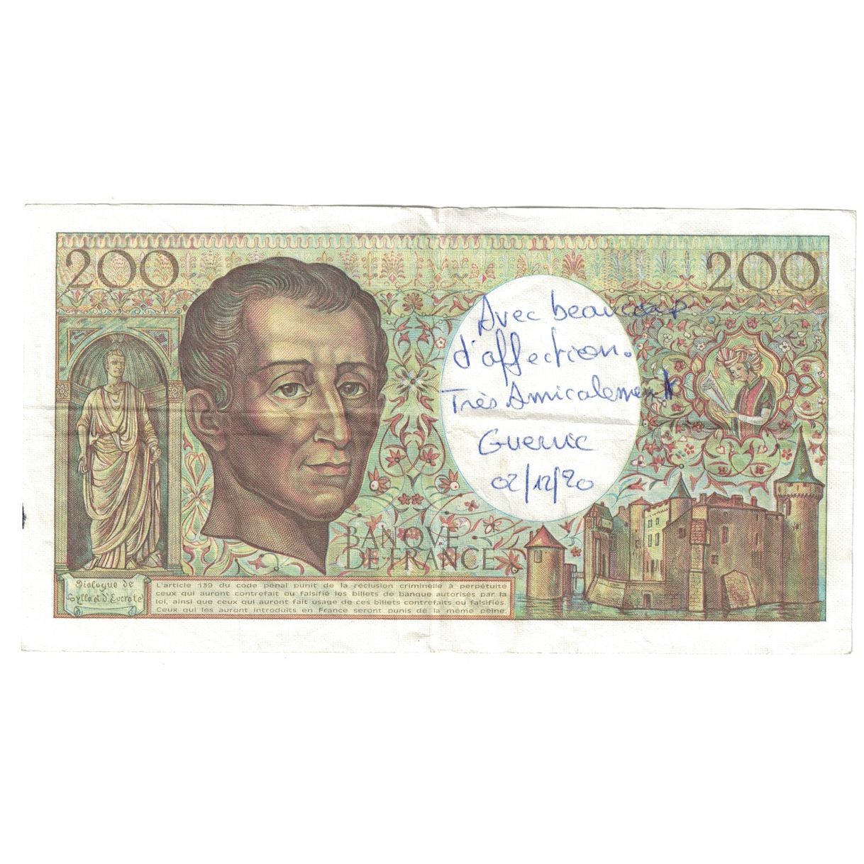 Francja, 200 Francs, Montesquieu, 1985, Y.031, VF(30-35), Fayette:70.5, KM:155a