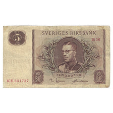 Billet, Suède, 5 Kronor, 1956, KM:42c, TB