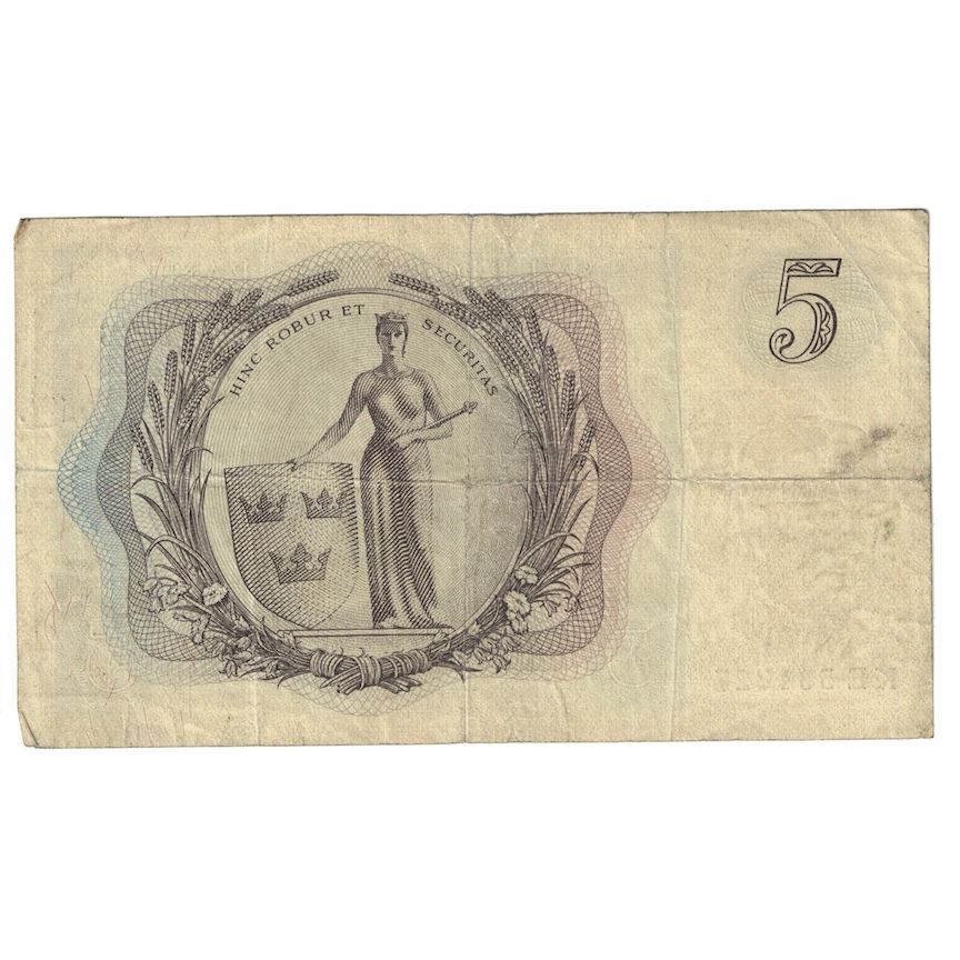 Billet, Suède, 5 Kronor, 1956, KM:42c, TB