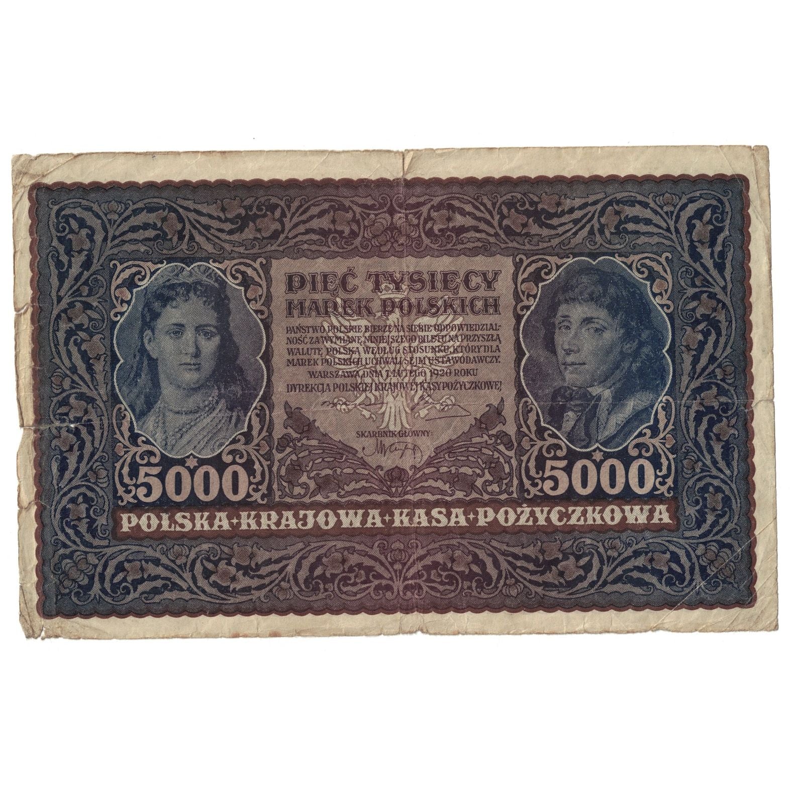 Nota, Polónia, 5000 Marek, 1920, 1920-02-07, KM:31, VF(30-35)