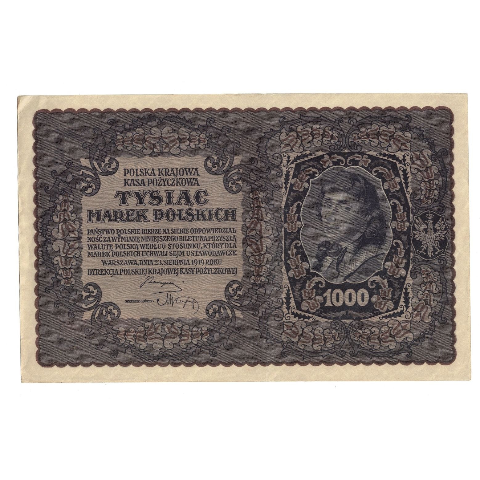 Banknote, Poland, 1000 Marek, 1919, 1919-08-23, KM:29, AU(50-53)