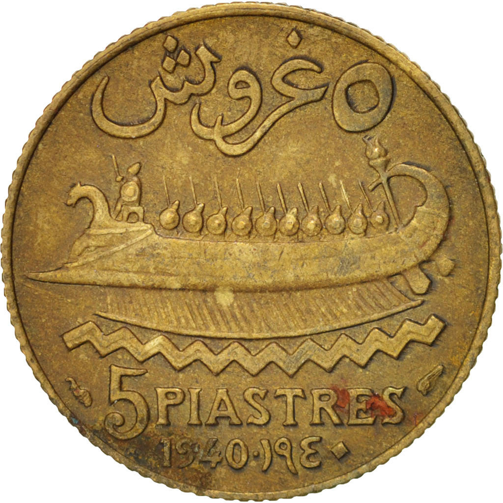 Lebanon, 5 Piastres, 1940, Paris, EF(40-45), Aluminum-Bronze, KM:5.2