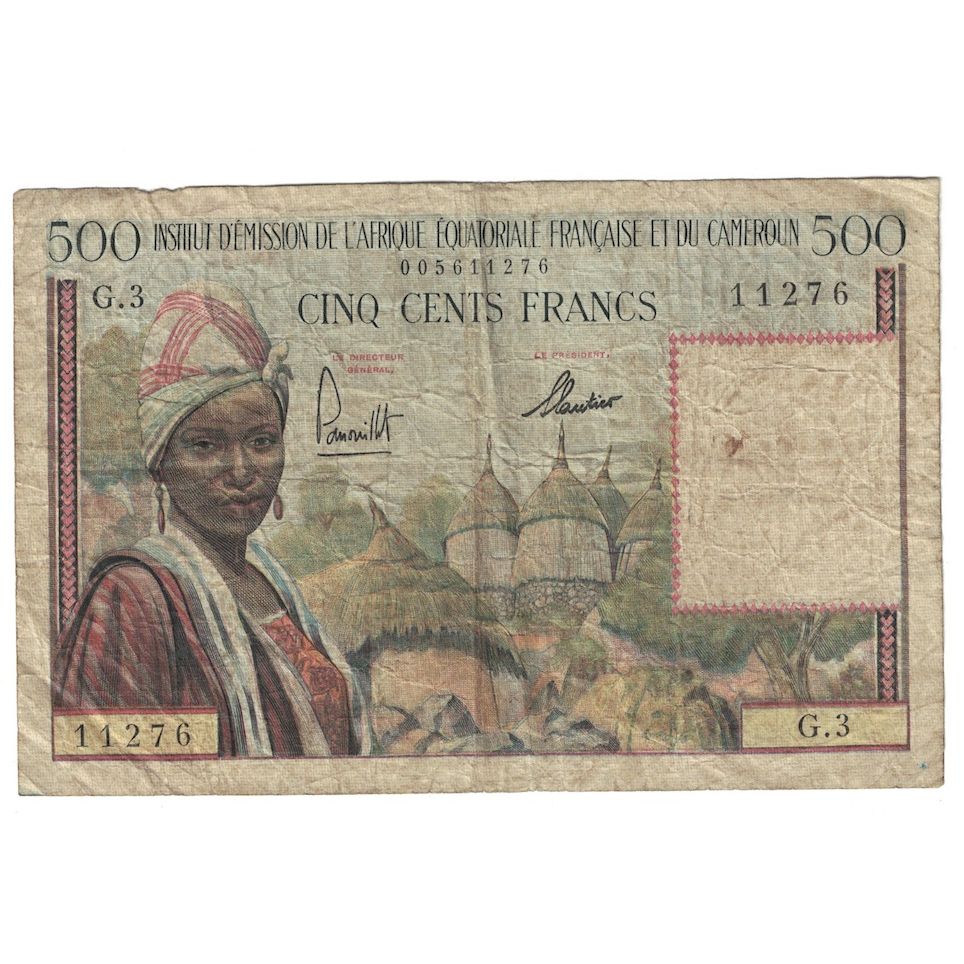 Banconote, Africa equatoriale francese, 500 Francs, undated (1957), KM:33, MB+