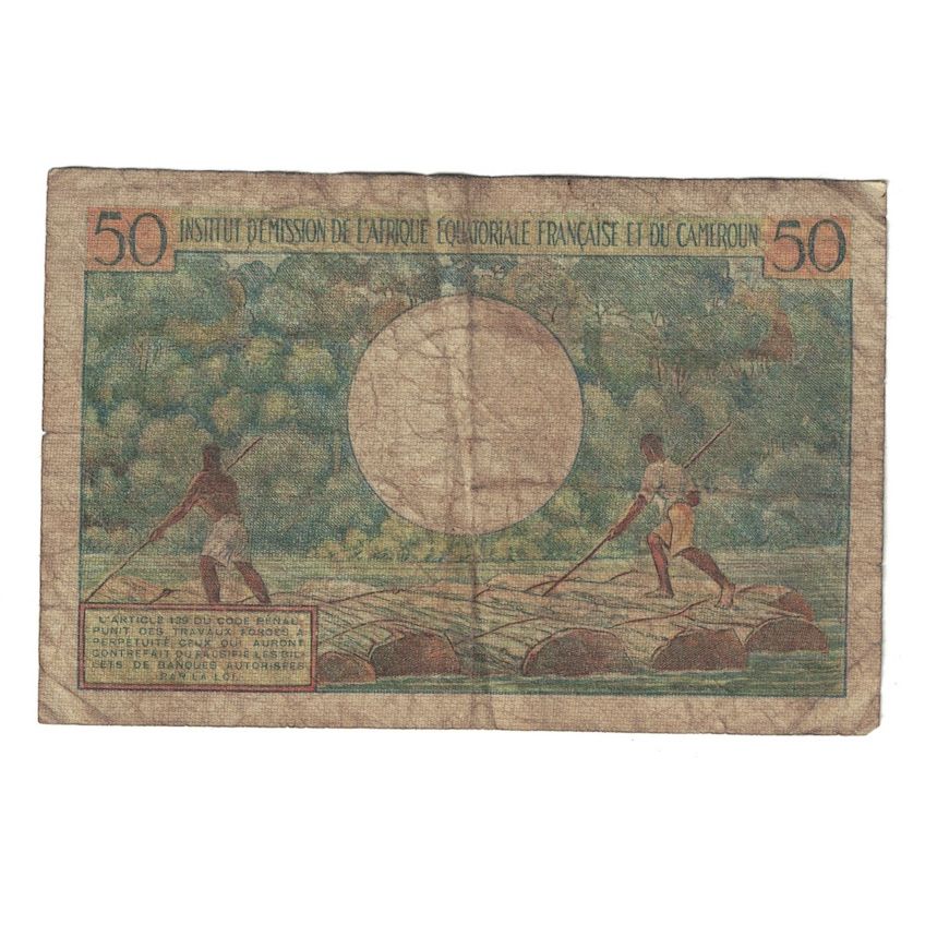 Biljet, Frans Equatoriaal Afrika, 50 Francs, undated (1957), KM:31, B+