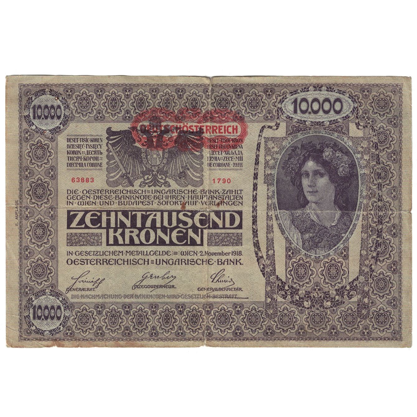 Banconote, Austria, 10,000 Kronen, 1918, 1918-11-02, KM:65, MB