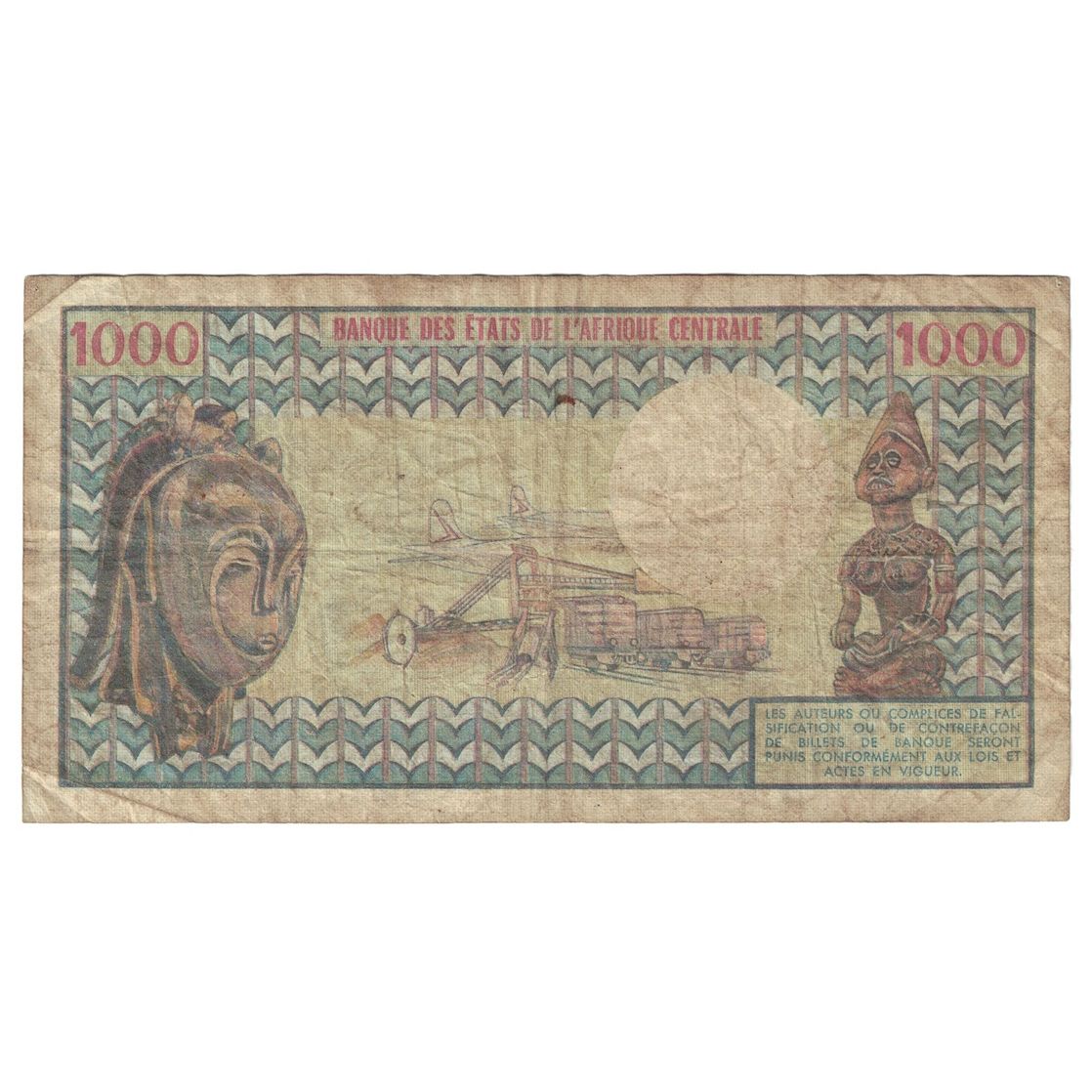 Billete, 1000 Francs, 1974, Camerún, KM:16a, BC