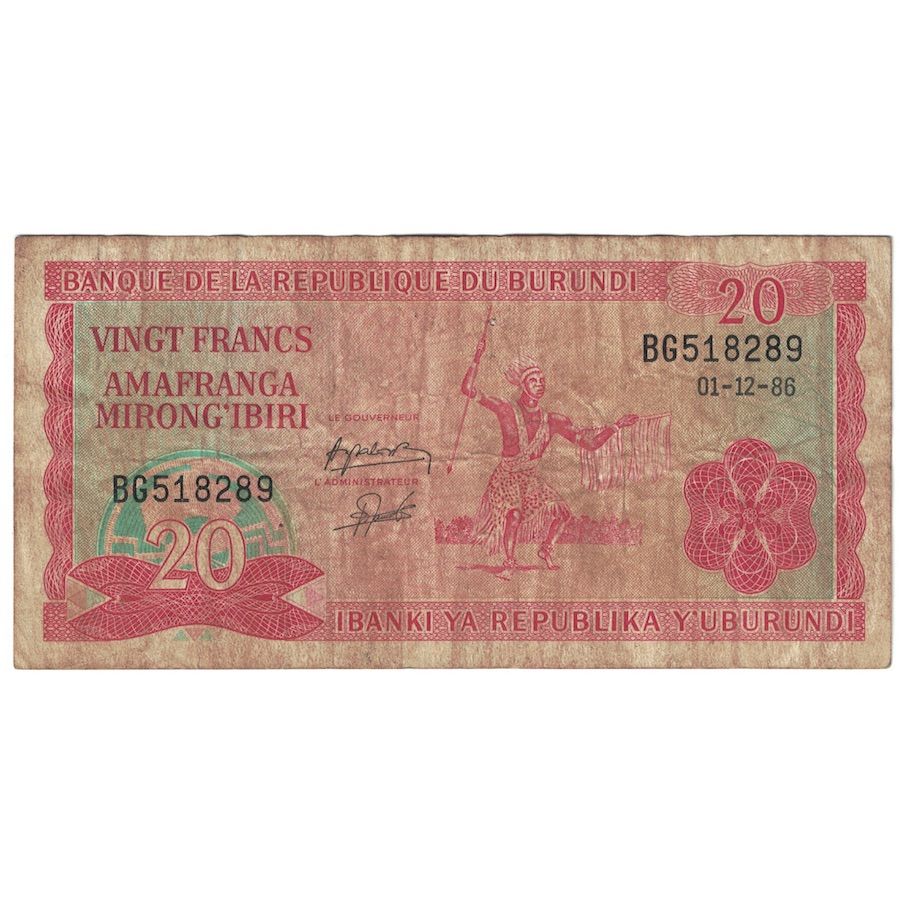 Banknote, Burundi, 20 Francs, 1986, 1986-12-01, KM:27b, F(12-15)