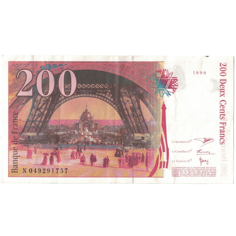 Frankrijk, 200 Francs, Eiffel, 1996, N.049291757, TTB+, Fayette:75.3b, KM:159b