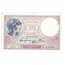 France, 5 Francs, Violet, 1940, R.66960, TTB+, Fayette:04.16, KM:83