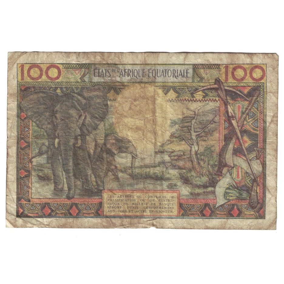 Biljet, Staten van Equatoriaal Afrika, 100 Francs, Undated (1963), KM:3c, B+