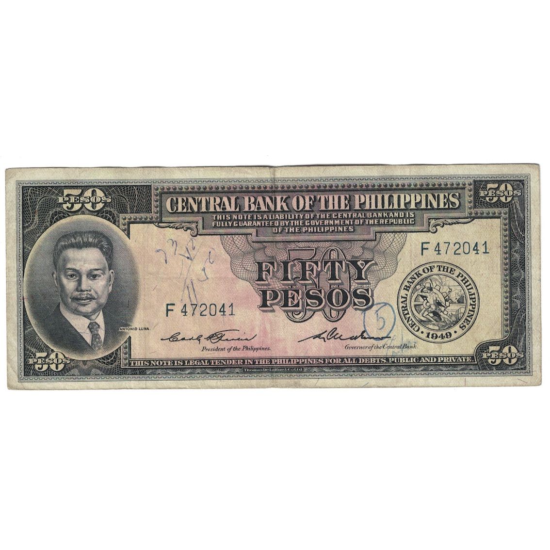 Banknote, Philippines, 50 Pesos, Undated (1949), KM:138a, VF(20-25)