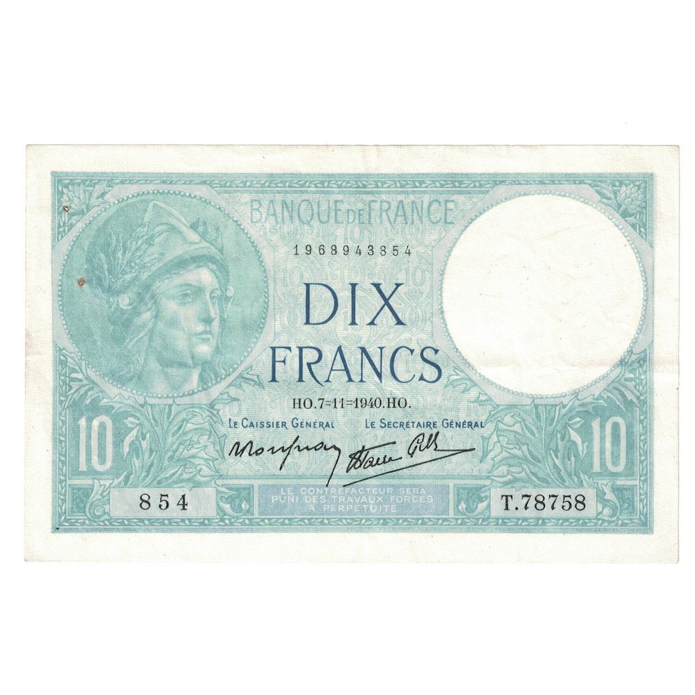 Francia, 10 Francs, Minerve, 1940, T.78758, EBC, Fayette:7.19, KM:84