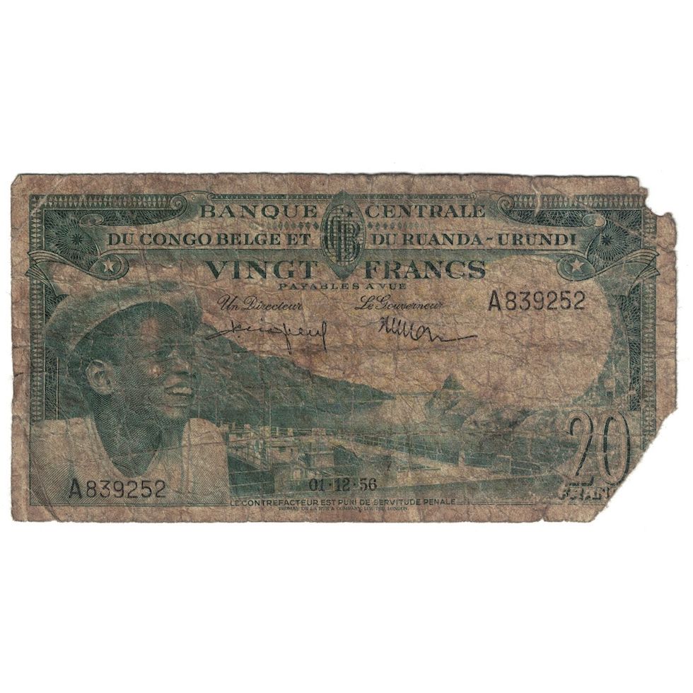 Banknote, Belgian Congo, 20 Francs, 1956, 1956-12-01, KM:31, G(4-6)
