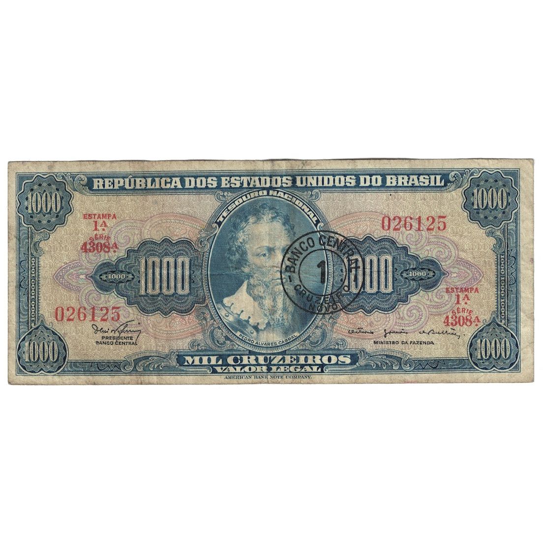 Banknot, Brazylia, 1 Cruzeiro Novo on 1000 Cruzeiros, Undated (1966-1967)