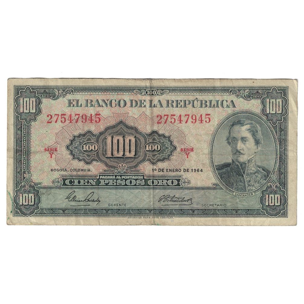 Geldschein, Kolumbien, 100 Pesos Oro, 1964, 1964-01-01, KM:403b, S+