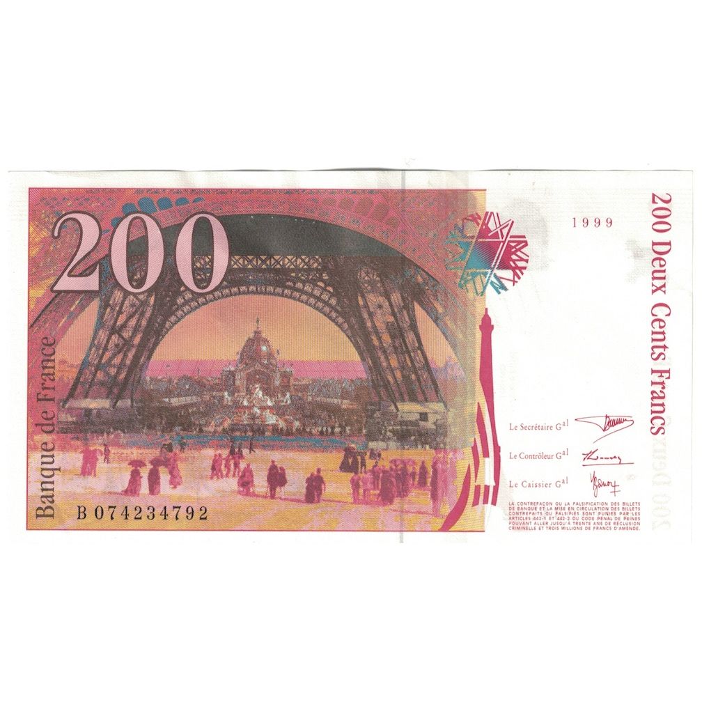 France, 200 Francs, Eiffel, 1999, B.074, AU(55-58), Fayette:75.5, KM:159c