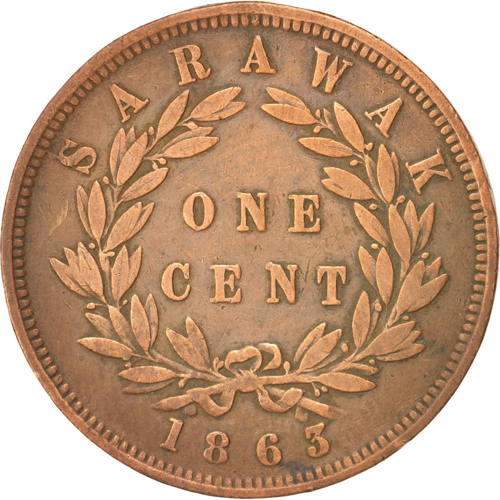 Coin, Sarawak, James Brooke, Cent, 1863, EF(40-45), Copper, KM:3