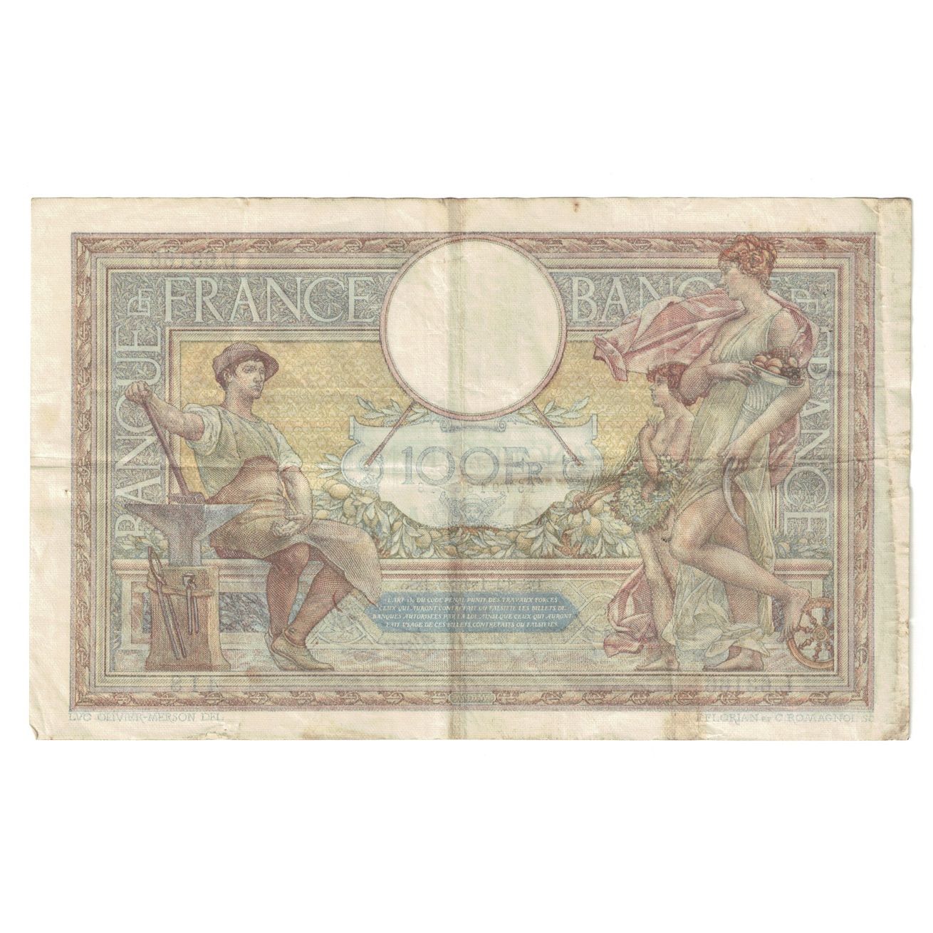 France, 100 Francs, Luc Olivier Merson, 1939, L.63166, VF(30-35), Fayette:25.39