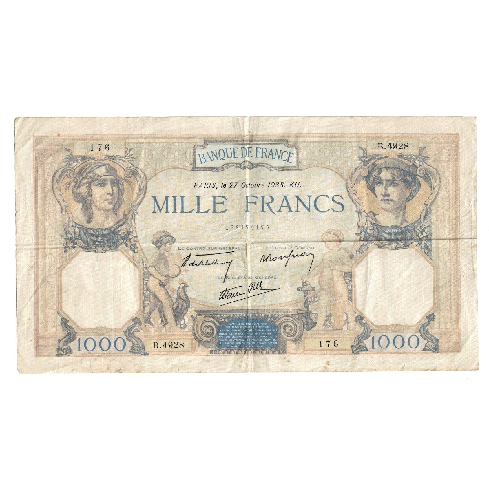 Frankrijk, 1000 Francs, Cérès et Mercure, 1938, B.4928, TB, Fayette:38.31