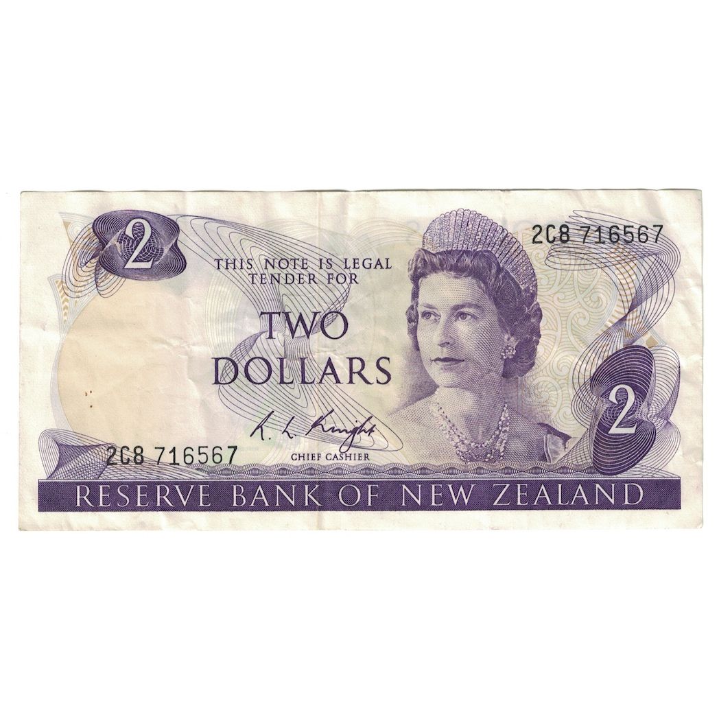Billet, Nouvelle-Zélande, 2 Dollars, 1975-1977, KM:164c, TTB