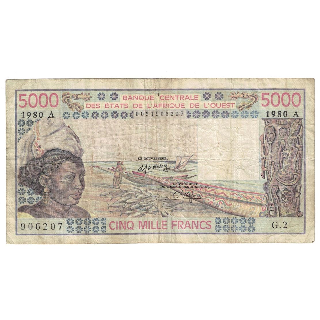 Biljet, West Afrikaanse Staten, 5000 Francs, 1980, KM:108Ad, TB