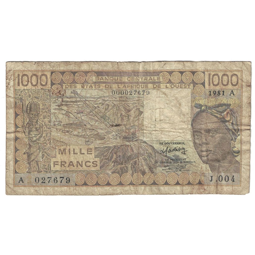 Banknote, West African States, 1000 Francs, 1981, KM:107Ab, VF(20-25)