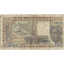 Banknote, West African States, 1000 Francs, 1981, KM:107Ab, VF(30-35)
