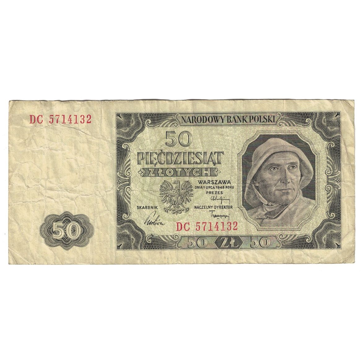 Nota, Polónia, 50 Zlotych, 1948, 1948-07-01, KM:138, VF(30-35)
